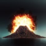 3D exploding volcano scene