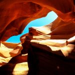 Low angle shot of the Antelope Canyon in Arizona on a sunny day